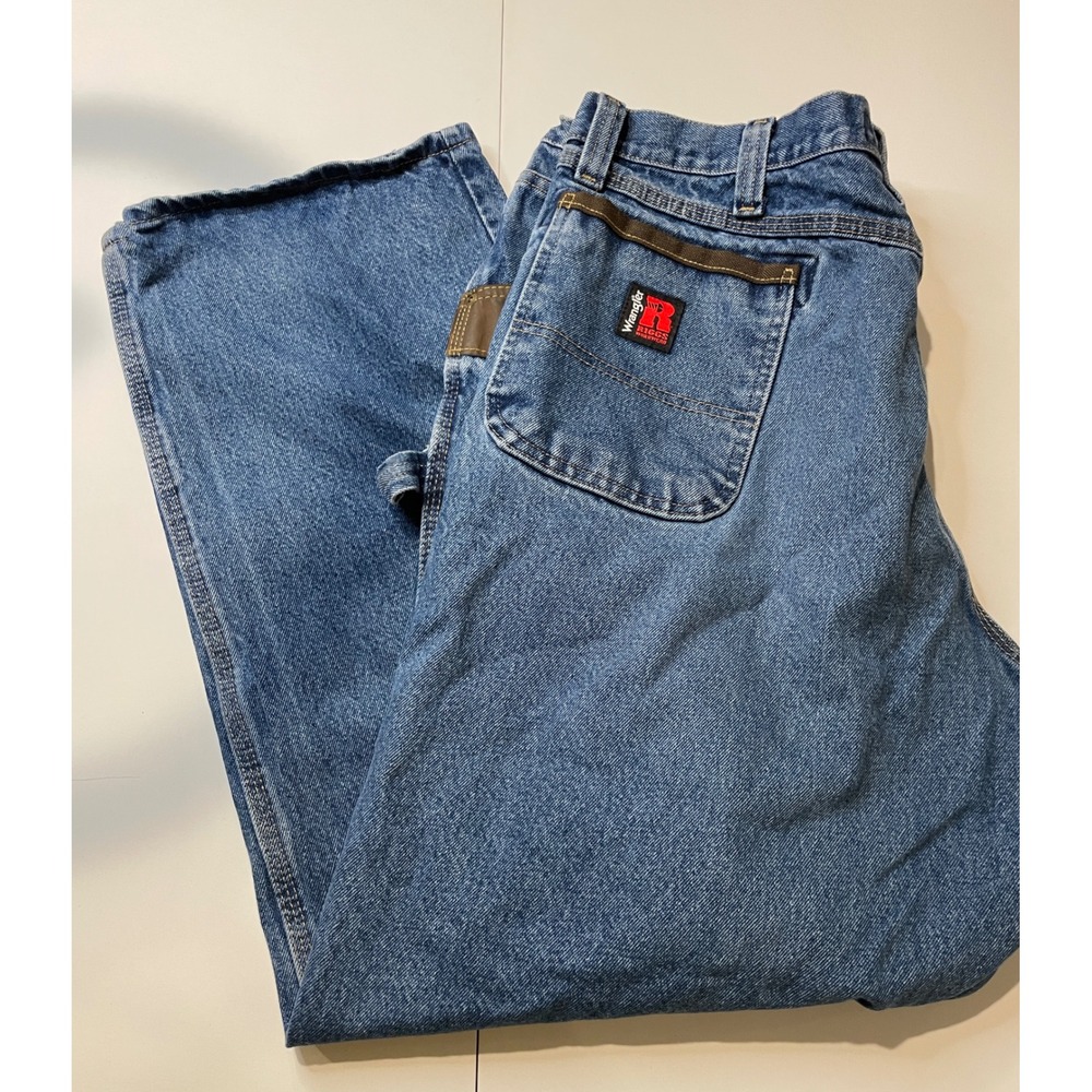 Wrangler RIGGS Work Carpenter Jeans Mens 42x32 Blue Denim Hammer Loop 103W001AI
